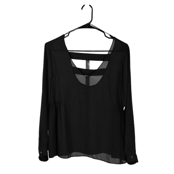 Zara Women's Blouse Black V-Neck Back Straps Long Sleeve Chiffon Shirt Top Small - Picture 1 of 9
